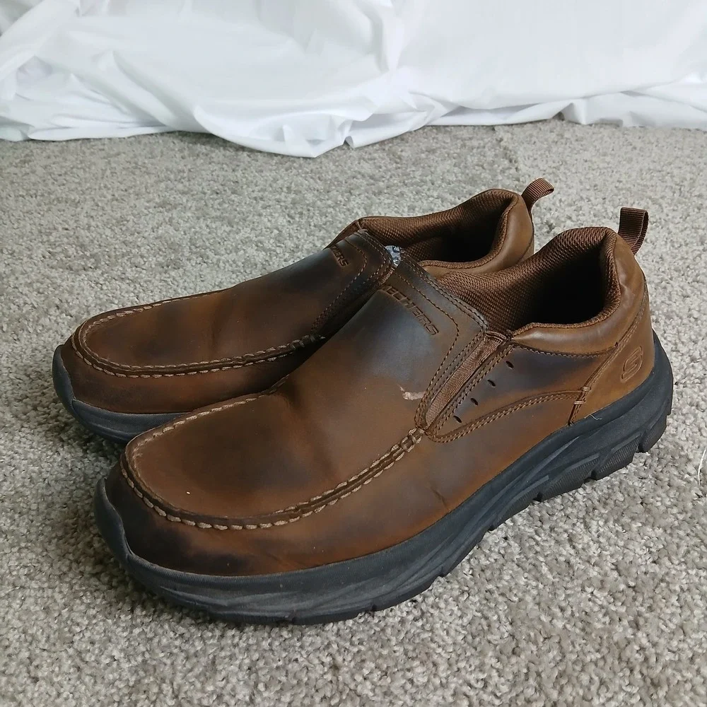 Skechers Mens 10.5 Extra Wide Fit Air cooled Brown Slip On Loafers 205312WW CDB